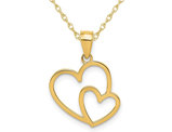 14K Yellow Gold Double Heart Charm Pendant Necklace with Chain